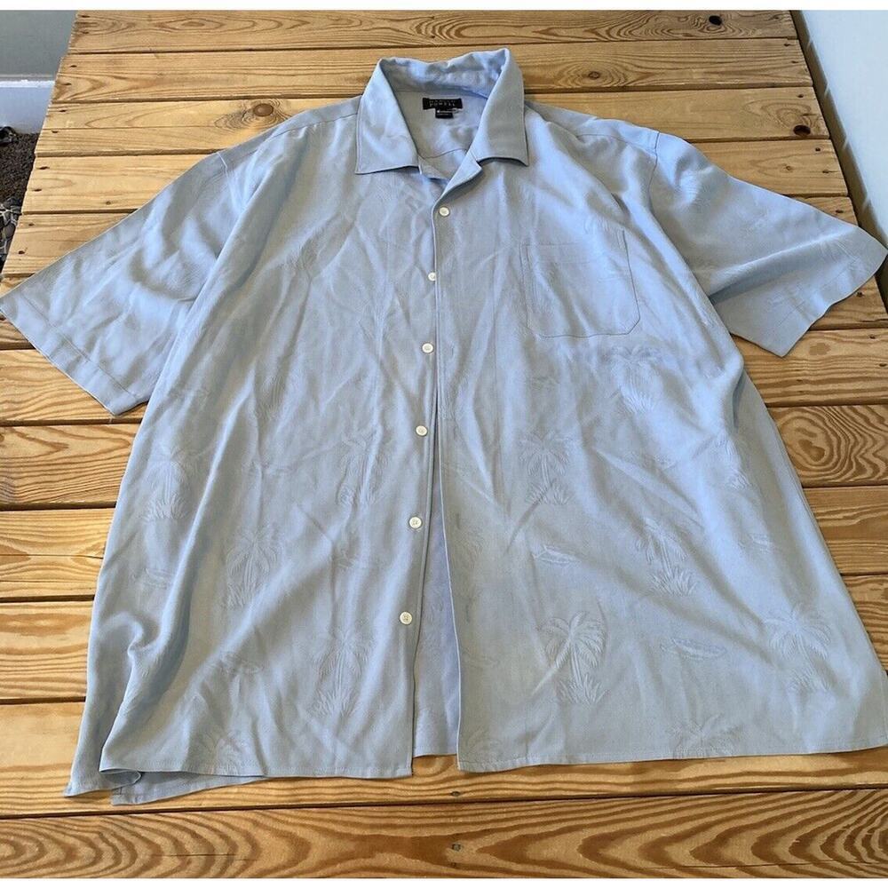 Harold Powell 100% Silk Button Up Shirt Size 2xl Men’s Grey Blue Short Sleeve